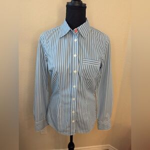 Boden Women’s Blue and White Striped Button Down Shirt Size 4